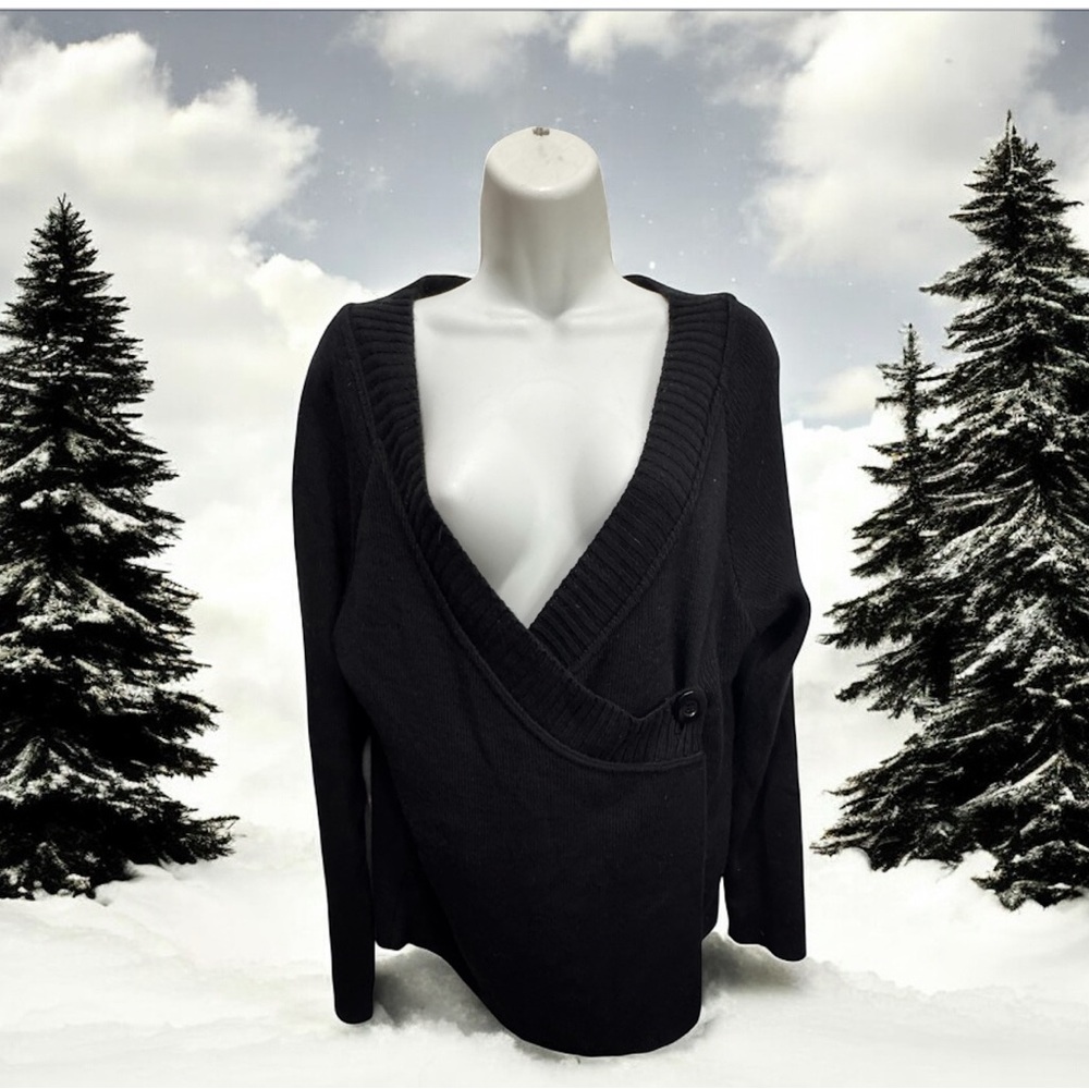 Berretti Black Wool Blend wrap Sweater XL made in Italy